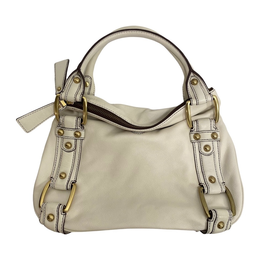 Banana Republic Leather Pebbled Satchel Purse Medium Size in Ivory cream Color